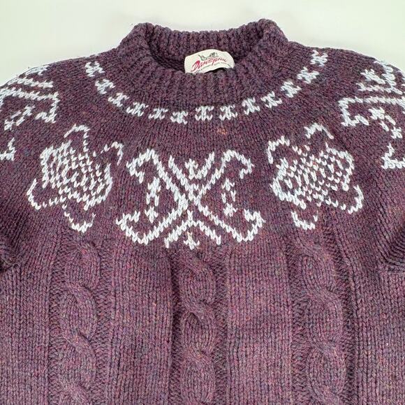 VTG Danspin Wool Fair Aisle Cable Sweater Handknit MED LG Chunky Knit Grandma - Picture 2 of 10